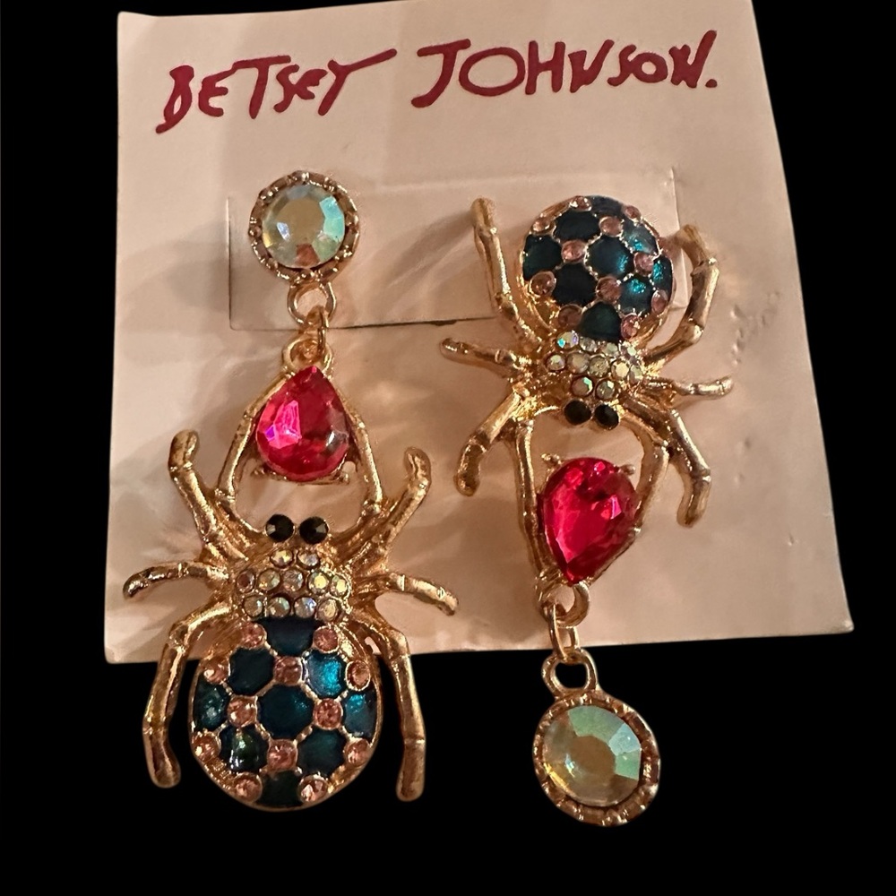 Betsy Johnson Spider Crystal Mismatch‎ Earrings
